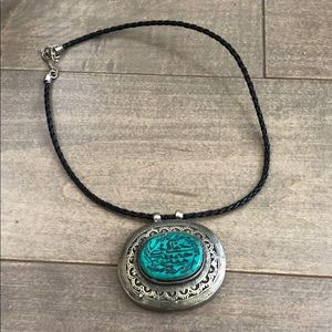 Turquoise and silver Turkish pendant necklace